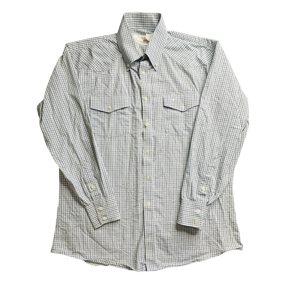 Vintage Longhorn Mens L Plaid Button Down Shirt Western Long Sleeve Made USA 90s